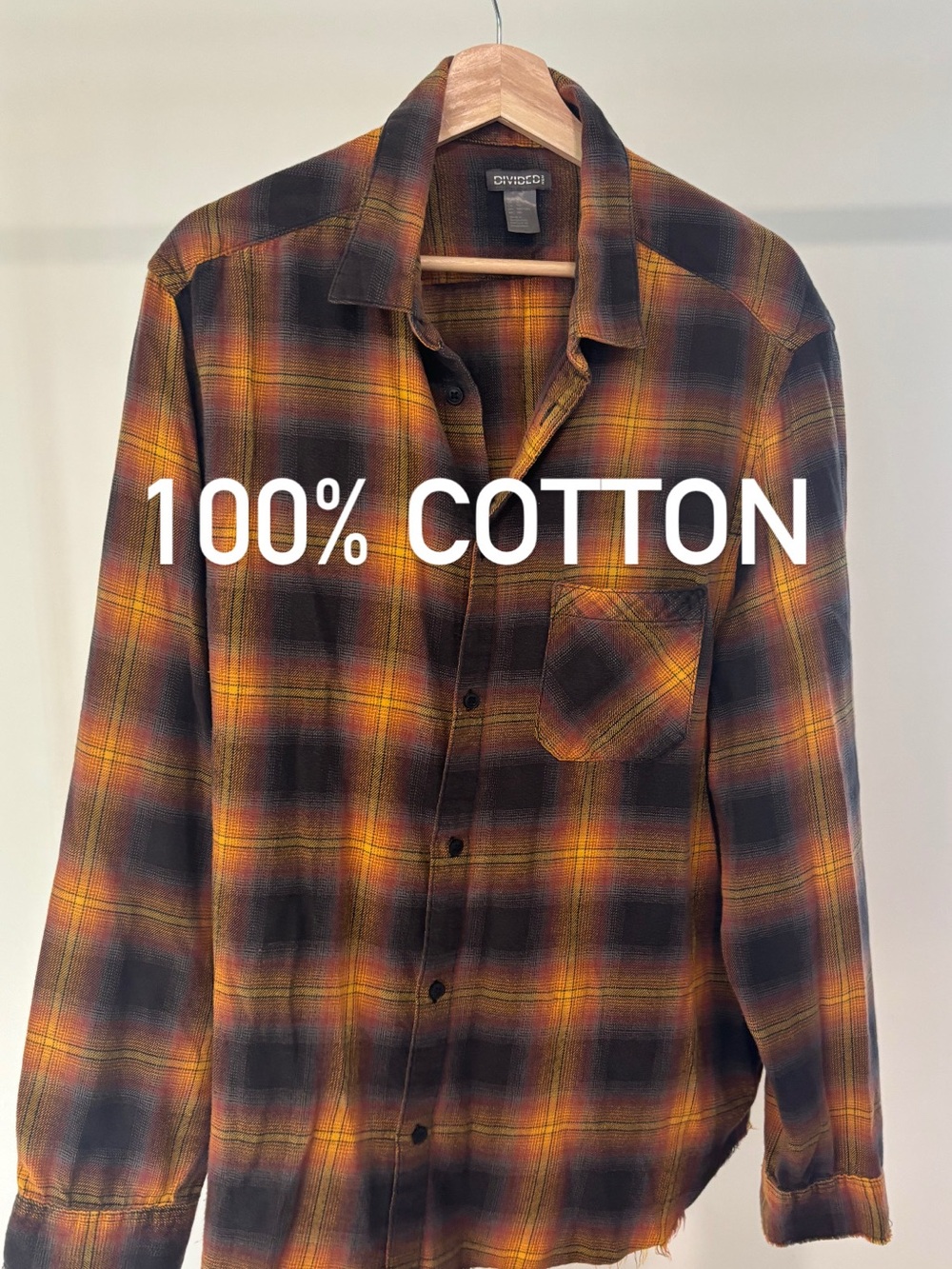 Divided H&M Men's Orange & Brown Plaid Shirt | size XL| 100% cotton